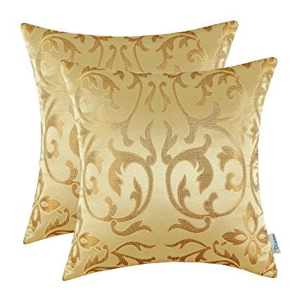 Pack of 2 CaliTime Throw Pillow Covers Vintage Floral Reversible 18 X 18 Inches Gold