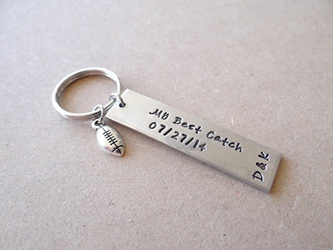 Anniversary Keychain, Anniversary gift, Initials, stamped penny, Keychain, our first anniversary, My Best Catch, Anniversary Date, Football, Valentines Gift