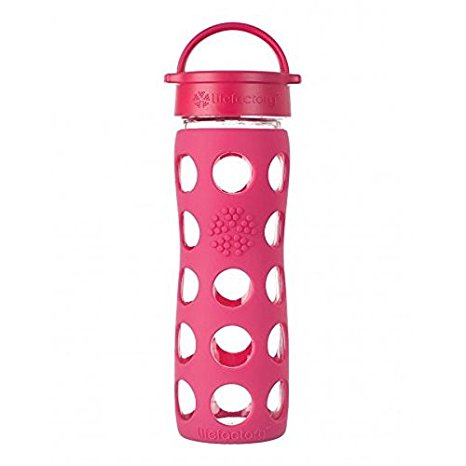 Lifefactory 16-Ounce BPA-Free Glass Water Bottle with Leakproof Cap & Silicone Sleeve, Raspberry