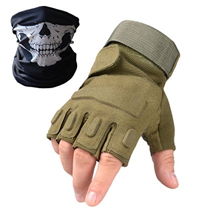 Tactical Gloves - Men's Wear-resistant Military Airsoft Gloves for Sporting Shooting Paintball Hunting Riding Motorcycle - Bundled With Skull Face Tube Mask