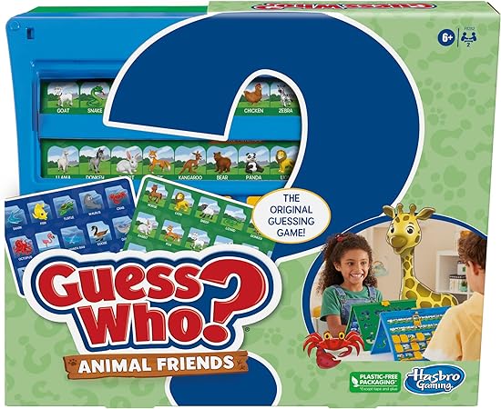 Hasbro Gaming Guess Who? Animal Friends Game, Includes 2 Double-Sided Animal Sheets, 2-Player Board Games for Kids, Ages 6  (Amazon Exclusive)