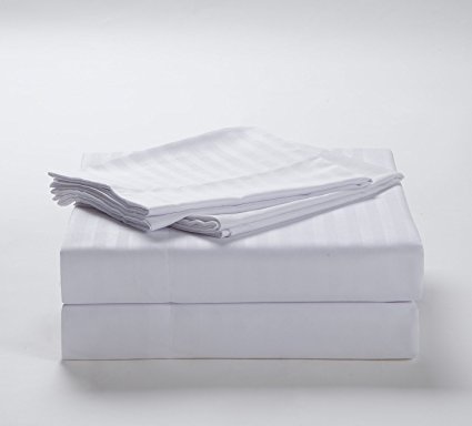 Chezmoi Collection Dobby Stripe 4-piece Wrinkle Resistant High Quality 100% Brushed Microfiber Super Soft Deep Pocket Sheets Set (King, White)