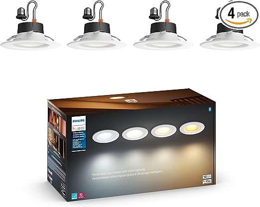 Philips Hue White Ambiance Extra Bright High Lumen Dimmable LED Smart Retrofit Recessed 5/6" Downlight Compatible with Amazon Alexa Apple HomeKit and Google Assistant, 4-Pack