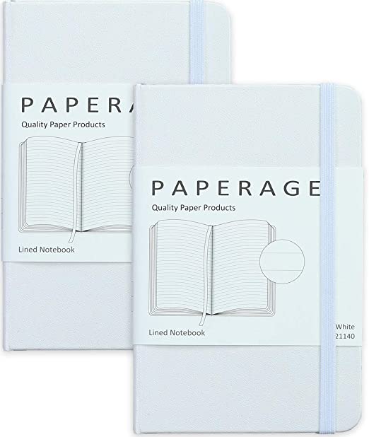 2-Pack Pocket Notebook Journal Notepad Small, College Ruled, 3.7" x 5.6", Hard Cover Mini Journal, 100 GSM Thick Paper, Inner Pocket (White Lined)