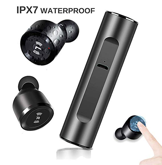 IPX7 True Wireless Earbuds,Shuua Bluetooth 5.0 Volume Control Earphones with Charging Box,Noise Cancellation Headphones Built-in Mic Sound Support Siri