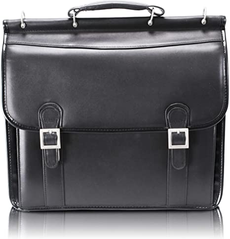 Mcklein, V Series, Halsted, Top Grain Cowhide Leather, 15" Leather Double Compartment Laptop Briefcase, Black (80335)
