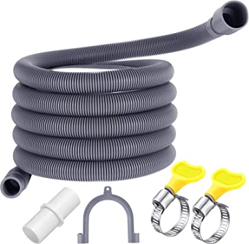 Universal Washing Machine Drain Hose Flexible Dishwasher Drain Hose Extension Kits Corrugated Washer Discharge Hose with 1 Extension Adapter and 2 Hose Clamps, U-Bend Hose Holder (13 ft)