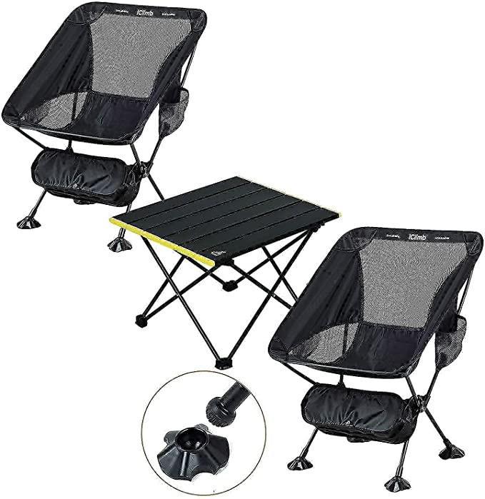 iClimb 2 Backpacking Chair with Large Feet and 1 Backpacking Table Bundle, Ultralight Compact for Couple Camping Backpacking