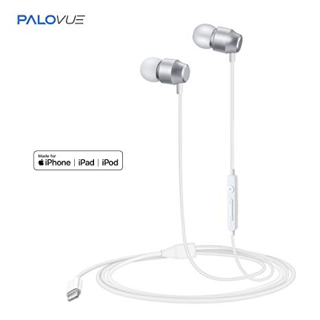 PALOVUE Earflow In-Ear Lightning Headphone Magnetic Earphone MFi Certified Earbuds with Microphone Controller for iPhone X iPhone 8/P iPhone 7/P (Metallic Silver)