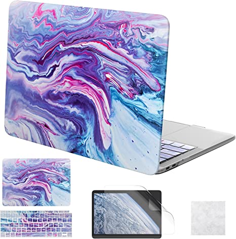 MoKo Compatible with MacBook Air 13 inch Case 2020 2019 2018 Release A2337 M1/A2179/A1932 Retina Display Touch ID, Plastic Hard Case Shell Keyboard Cover Screen Protector Cleaning Cloth,PA Blue Purple