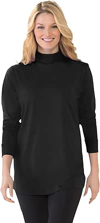 Woman Within Women's Plus Size Perfect Long-Sleeve Mockneck Tee