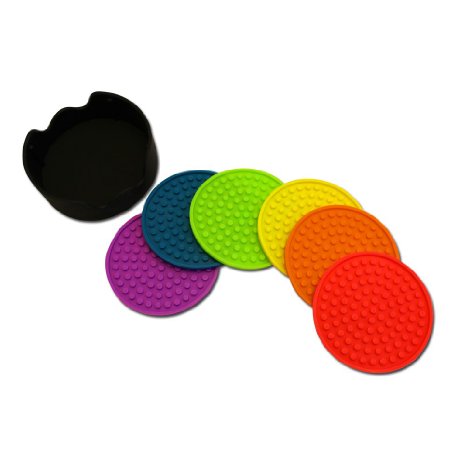 Premium Silicone Coasters by Feed the Need Kitchen, Multicolor, Durable, Non-Slip (6, Rainbow)