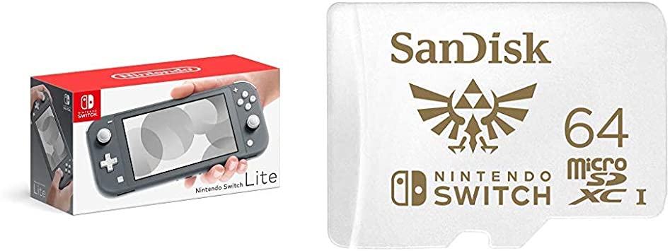 Nintendo Switch Lite - Gray with SanDisk 64GB MicroSDXC UHS-I Card for Nintendo Switch