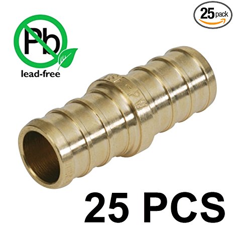 PEX 1/2 Inch Barb Straight Coupling Crimp Fitting - Bag of 25 / brass / 1/2"