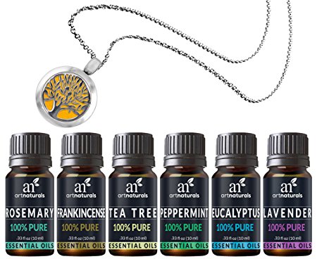 ArtNaturals Aromatherapy Top-6 Essential Oils - (6 x 10ml Bottles) Included Aromatherapy Necklace - 100% Pure of the Highest Quality - Peppermint, Tee Tree, Lavender and Eucalyptus - Therapeutic Grade