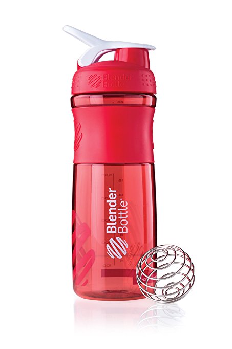 BlenderBottle SportMixer Tritan Grip Shaker Bottle, Red/White, 28-Ounce