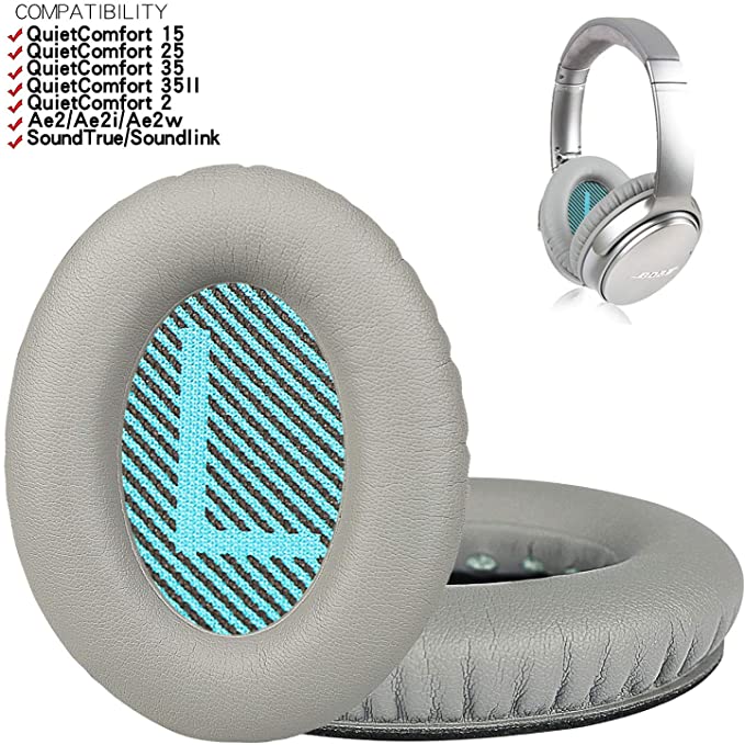 Replacement Memory Foam Earpads, Replacement Ear Pads for Bose QuietComfort15 QC2 QC15 QC25 QC35 AE2 Headphones Ear Cushion Kit (Gray Cushion Blue Mat)