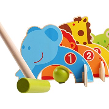 Wooden Cartoon Animals Croquet Set Educational Toys Outdoor Games for Kids