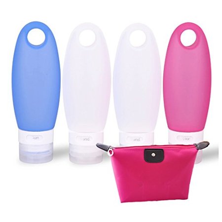 FullPlus Silicone Travel Bottle Set 33 Oz 4 Pack TSA Approved Carry On Shampoo Conditioner Bottle Leak Proof Design BPA Free with Cosmetics Bag