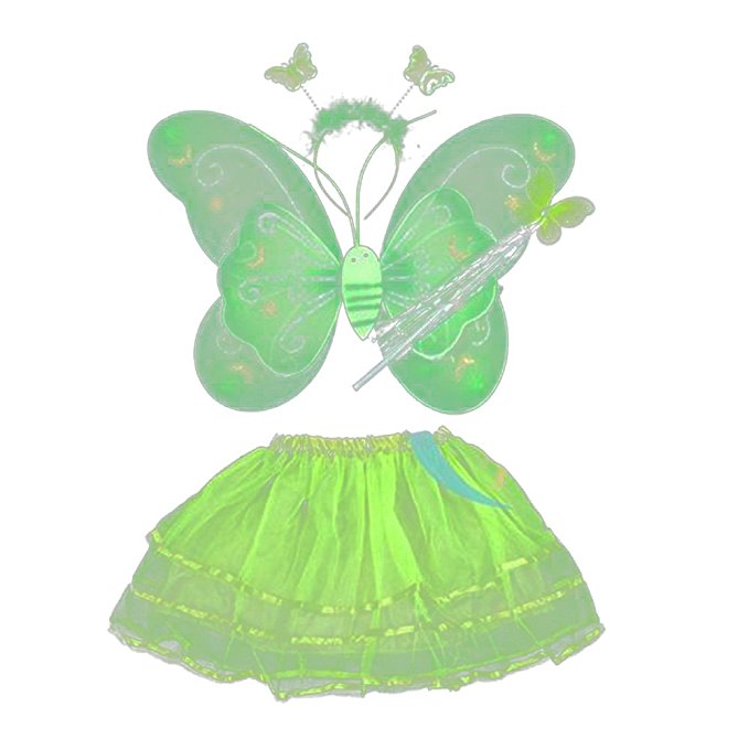 BOBORA Toddler Girls Fairy Butterfly Wing Wand Headband Tutu Skirt Halloween Party Costume Set
