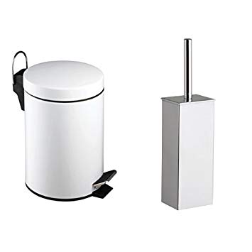Premier Housewares 3 Litre Pedal Bin (White), Height 26 cm x Width 17 cm x Depth 23 cm with Premier Housewares Toilet Brush and Holder Stainless Steel