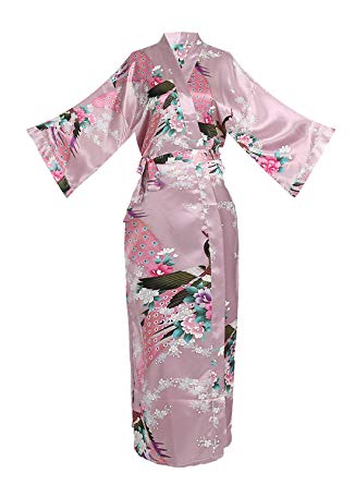 ellenwell Women's Kimono Long Robe - Peacock & Blossoms Long Kimono Robe