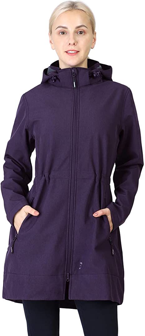 Outdoor Ventures Women's Softshell Jacket with Removable Hood Fleece Lined Windbreaker Insulated Long Warm Up Jacket