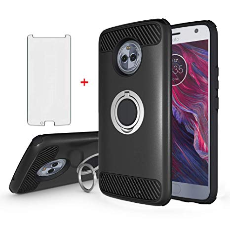 Phone Case for Motorola Moto X4 with Tempered Glass Screen Protector Cover Magnetic Ring Holder Stand Kickstand Cell Accessories Moto X 4th Generation MotoX4 4X X 4 Gen Android One XT1900-1 Women Men