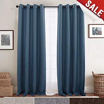 Room Darkening Window Curtain Panels for Bedroom Blackout Curtains for Living Room Linen Look Textured Drapes (Single Panel, 95, Denim Blue)