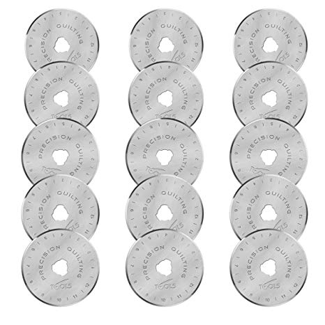 45mm Rotary Cutter Blades (PACK OF 15) SKS-7 Carbide Tool Steel, Fits Olfa, Truecut, Martelli. Perfect blade for Fabric, Quilting, and Sewing projects