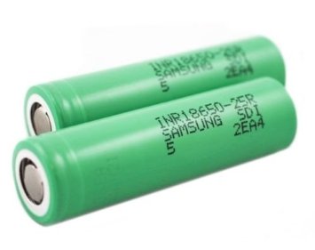 2 Samsung INR18650-25R 18650 2500mAh 3.6v Rechargeable Flat Top Batteries (Green)
