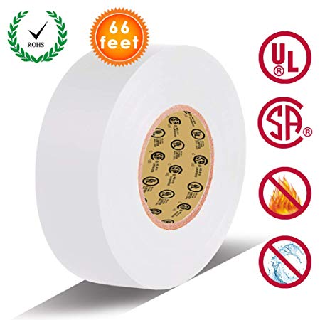 White Electrical Tape by ERUW, Pass UL/CSA Certification. Waterproof,Flame Retardant,Strong Rubber Based Adhesive, 600V with 14℉ to 176℉. Size : 66 feet x 3/4 inch x 0.07 mil (White)