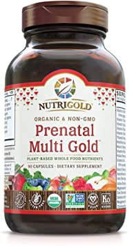 Organic Prenatal Multi Gold - 90 Veggie Capsules, Plant-Based, Whole-Food Multivitamin Supplement with Co-Factors for Superior Absorption and No Unpleasant Aftertaste