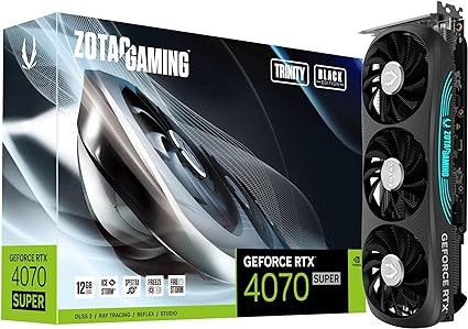 ZOTAC Gaming GeForce RTX 4070 Super Trinity Black Edion DLSS 3 12GB GDDR6X 192-bit 21 Gbps PCIE 4.0 Gaming Graphics Card, IceStorm 2.0 Advanced Cooling, Spectra RGB Lighting, ZT-D40720D-10P