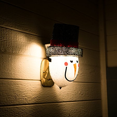 Snowman Porch Light Cover — Light up Your Night with a Glowing Welcome From This Frosty Fellow — Install Is Quick and Easy — Traditional Holiday Snowman Face — Cord Hides Behind Your Outdoor Porch Light — Made of Acrylic