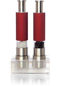 Grind Gourmet Original Pump & Grind Stainless Steel Salt and Pepper Mills, Salt and Pepper Grinders Available in Stainless, Red and Black Sets with Free Salt and Pepper Packets and Stands