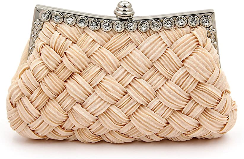 Elegant Braided Pleated Glitter Rhinestone Clutch Evening Bag - Diff Colors