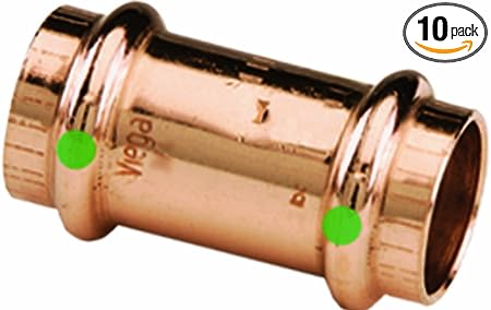 Viega 78047 ProPress Zero Lead Copper Coupling with Stop 1/2-Inch P x P, 10-Pack