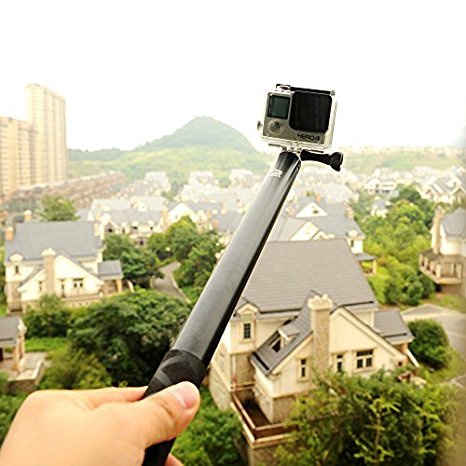 Professional Extendable Telescopic Handheld Monopod, Pole Selfie Stick Tripod Mount 1/4 Thread Top & Bottom for DSLR Camera GoPro Hero 2 3 3  4 5,62"inch (Black)
