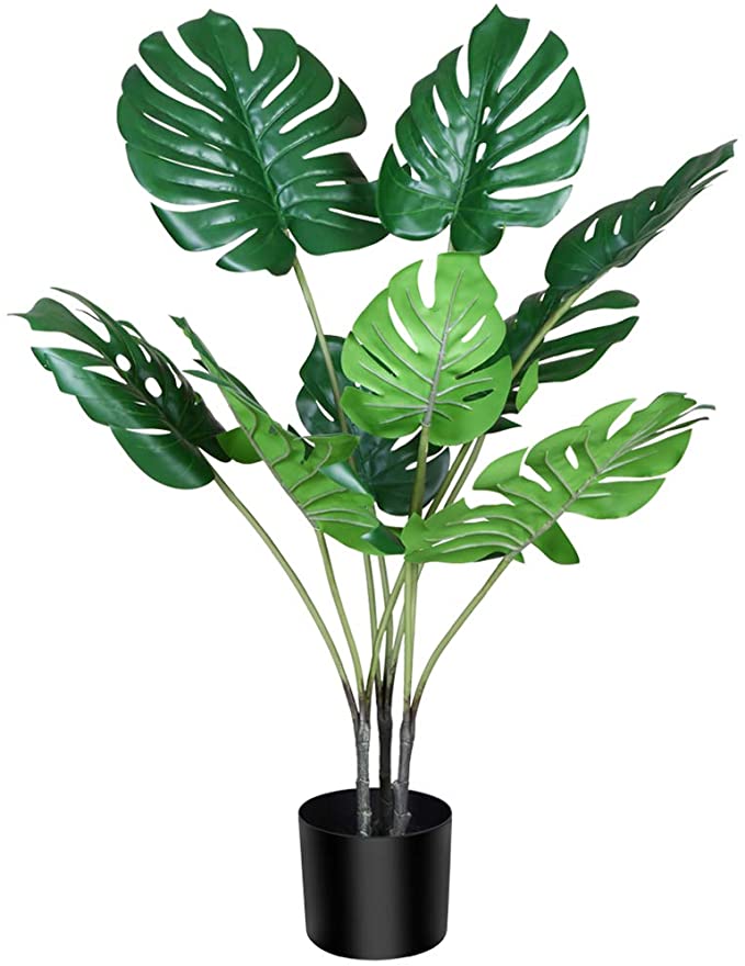 CROSOFMI Artificial Monstera Deliciosa Plant 37" Fake Tropical Palm Tree with 9 Leaves in Pot for Indoor Outdoor House Home Office Modern Decoration Perfect Housewarming Gift-1Pack