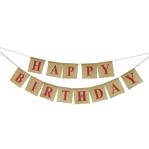 Burlap Happy Birthday Banner Bunting - Rustic Birthday Party Decorations - Premium Quality Party Supplies