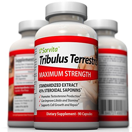 Sorvita Tribulus Terrestris Extract 1300mg - 45% Steroidal Saponins - Maximum Strength Premium Testosterone Booster Supplement - 90 Capsules