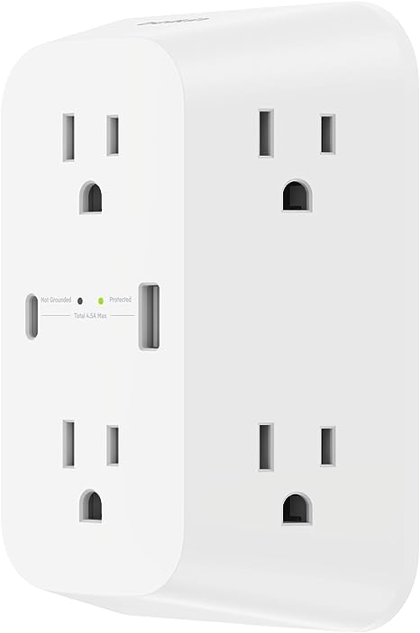 Belkin 6-Outlet Surge Protector Power Strip, Wall-Mountable with 6 AC Outlets, Overvoltage Protection, LED Indicator - USB-C Port & USB-A Port w/USB-C PD Fast Charging - 1680 Joules of Protection