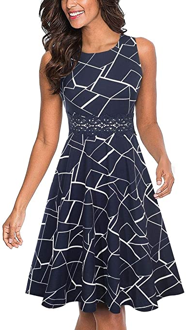 HOMEYEE Women's Sleeveless Cocktail A-Line Embroidery Party Summer Wedding Guest Dress A079