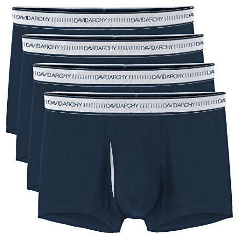 David Archy Men's 4 Pack Basic Solid Ultra Soft Underwear Bamboo Rayon Trunks
