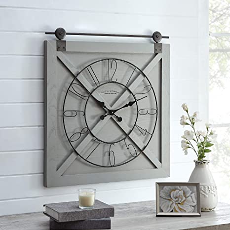 FirsTime & Co. Gray Farmstead Barn Door Wall Clock, American Designed, Gray, 27 x 2 x 29 inches (31202)