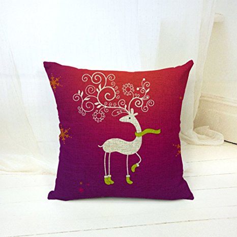 Life365 Red Deer and Snowflake Cotton Linen Square Throw Pillow Case Decorative Cushion Cover Pillowcase Cushion Case for Sofa 18 x 18 (Christmas Gift)