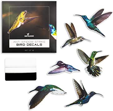 Bird Blinder 12 Hummingbird Window Stickers: 6 x 8 Inch Anti Strike Window Decals to Alert and Prevent Bird Strikes - UV Vinyl Cling Decal Sticker for Glass Windows - Bird Collision Prevention - 12