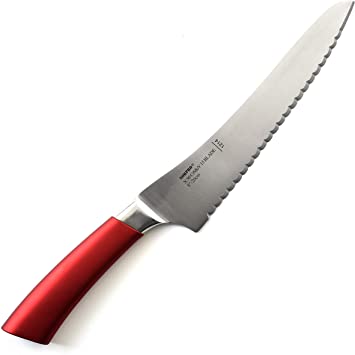 Norpro UNI Knife All Purpose Kitchen 8-inch Serrated Stainless Steel Blade for Tomatoes, Bread, Meat, Red