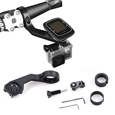 Koroao Sports Bike out-front Mount Set For Garmin Edge 25 200 500 510 520 800 810 1000 GPS and Gopro Hero and Sony Action Cameras (Black, For Gopro Hero 2 3 3  4)